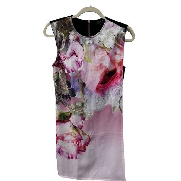 Ted Baker London Floral Print Milisa Pure Peony Tunic Dress Pink Black Size 6 - Picture 3 of 11